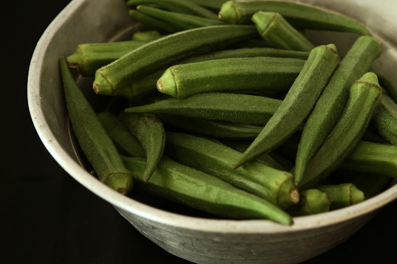 Fresh okra on white background